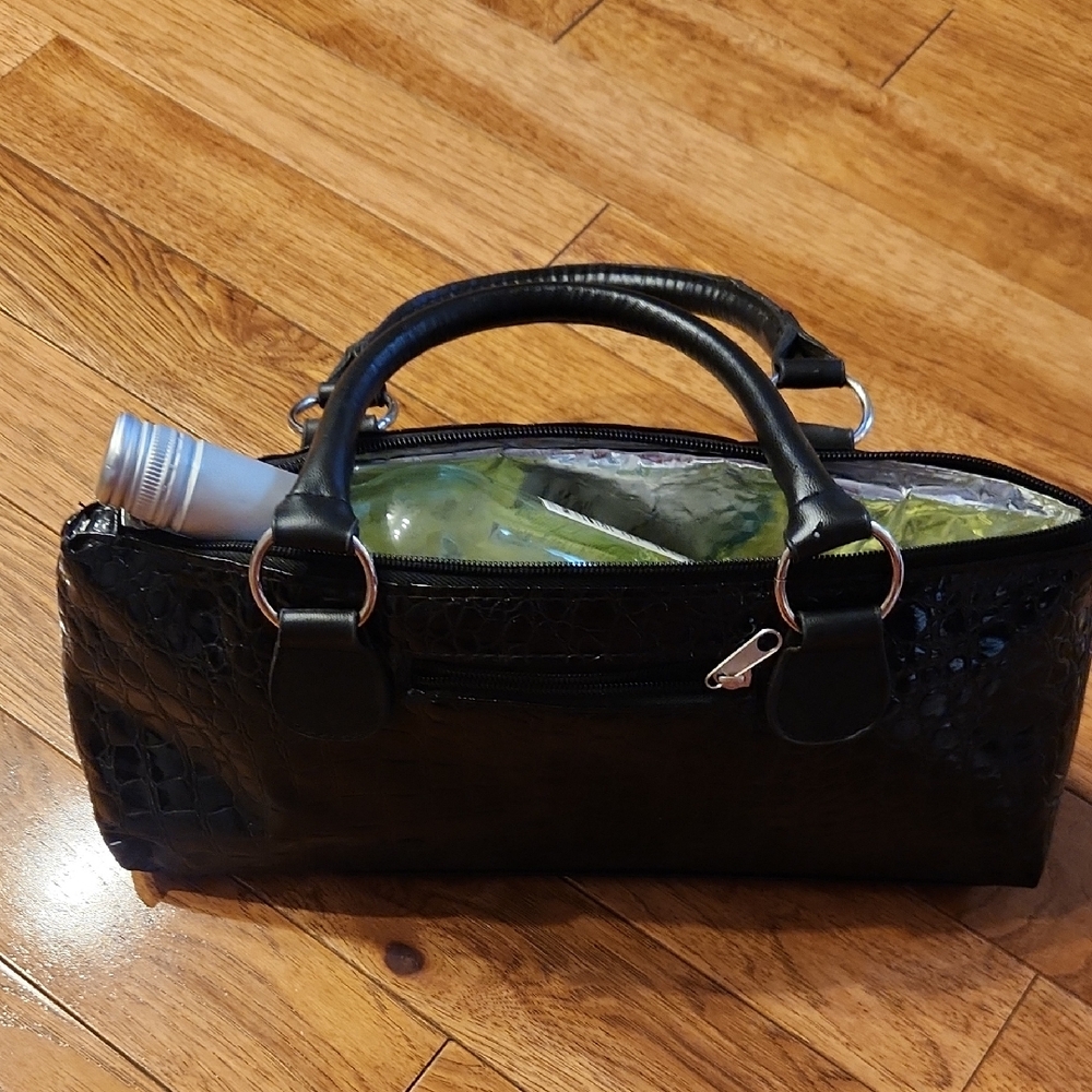 Insulated Wine Tote Purse  Black Faux Croc  Wine Bottle Cooler Bag